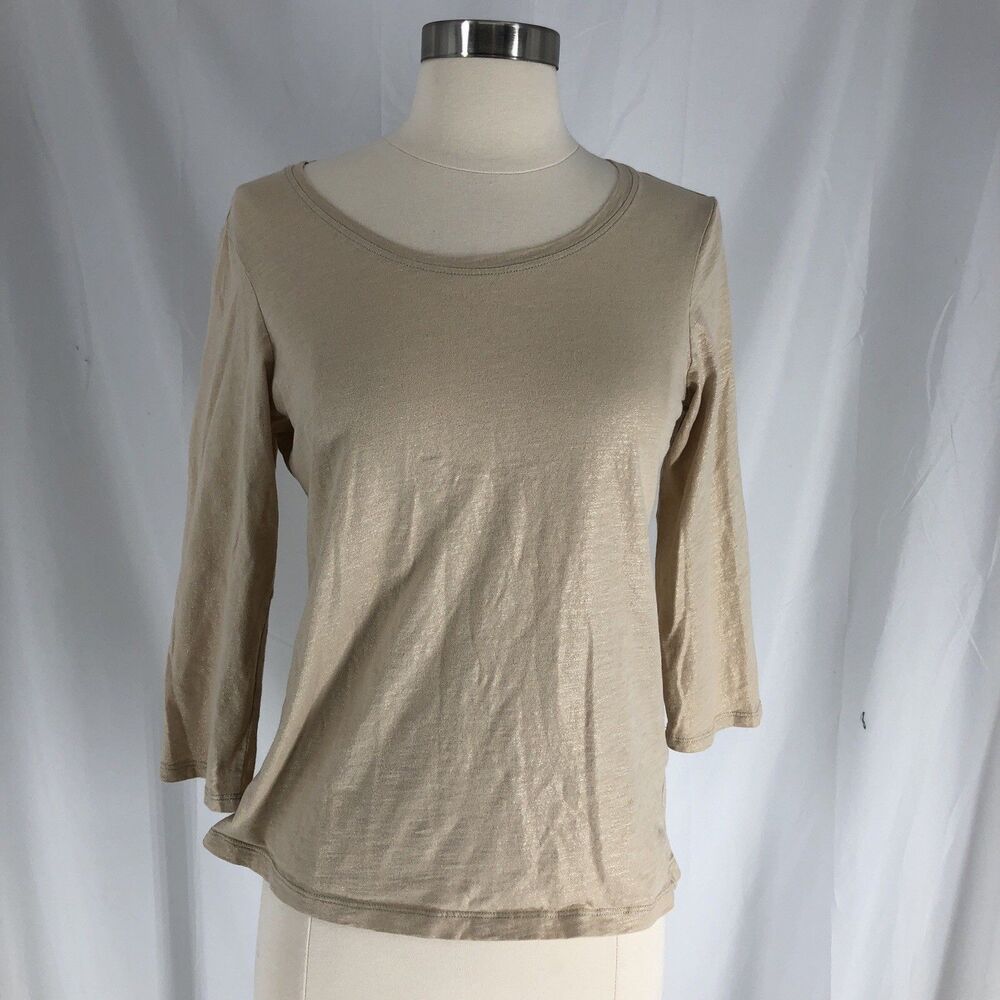 Zenergy by Chico's Women's Size 0/Small Scoop Neck Tee Shirt 3/4 Sleeve Gold